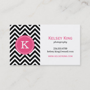 Black & Hot Pink Chevron Custom Monogram Business Card