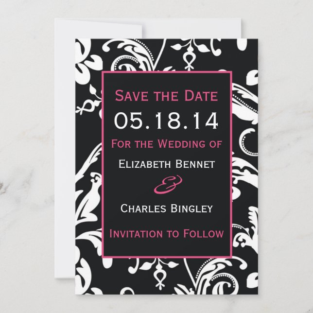 Black & Hot Pink Contemporary Save the Date (Front)