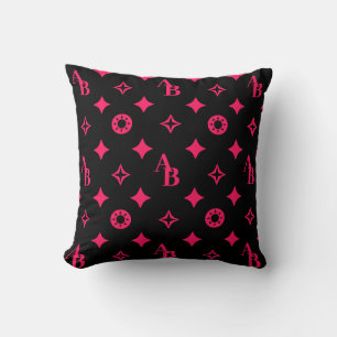 Black + Hot Pink Custom Initial Monogram Pattern Cushion
