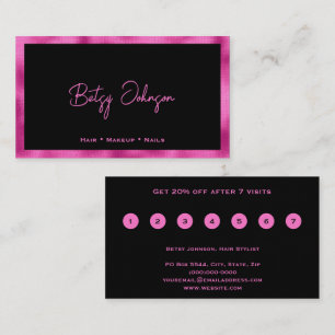 Black & Hot Pink Faux Foil Flat Loyalty Card