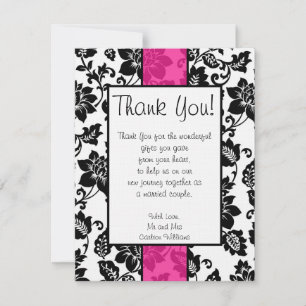 Black/Hot Pink Floral Damask Thank You Card