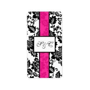 Black/Hot Pink Floral Damask Wedding Candy Wrapper Label