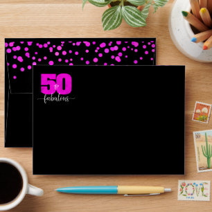 Black hot pink foil dots 50 and fabulous birthday envelope