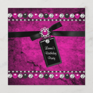 Black Hot Pink Girls Birthday Party Invitation