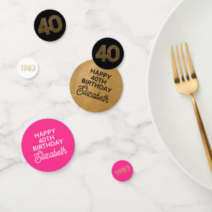 Black Hot Pink Gold 40th Birthday Table Confetti
