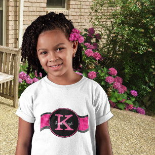 Black Hot Pink Gray Waves Girly Glam Monogram Name T-Shirt