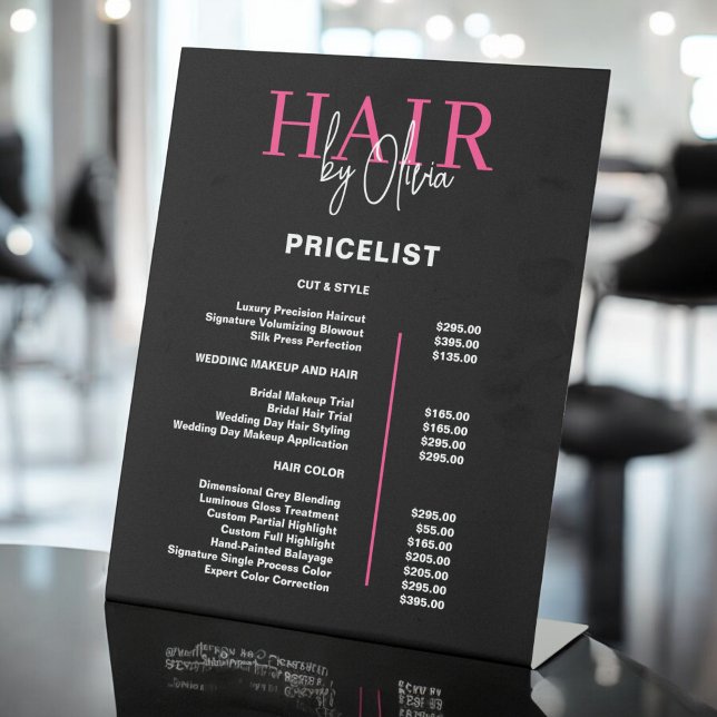 Black Hot Pink Hair Price List Pedestal Sign (Creator Uploaded)