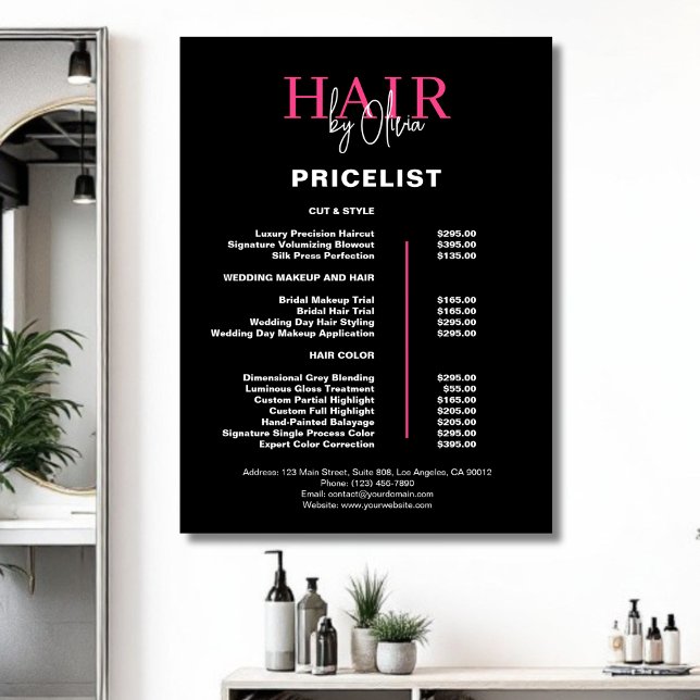 Black Hot Pink Hair Price List Poster (Creator Uploaded)