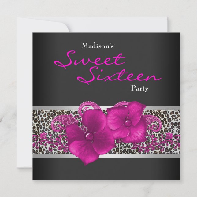 Black Hot Pink Leopard Birthday Party Invitation (Front)