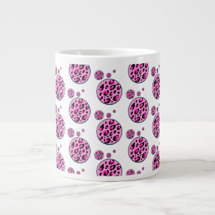 Black Hot Pink Leopard Polka Dot Large Coffee Mug