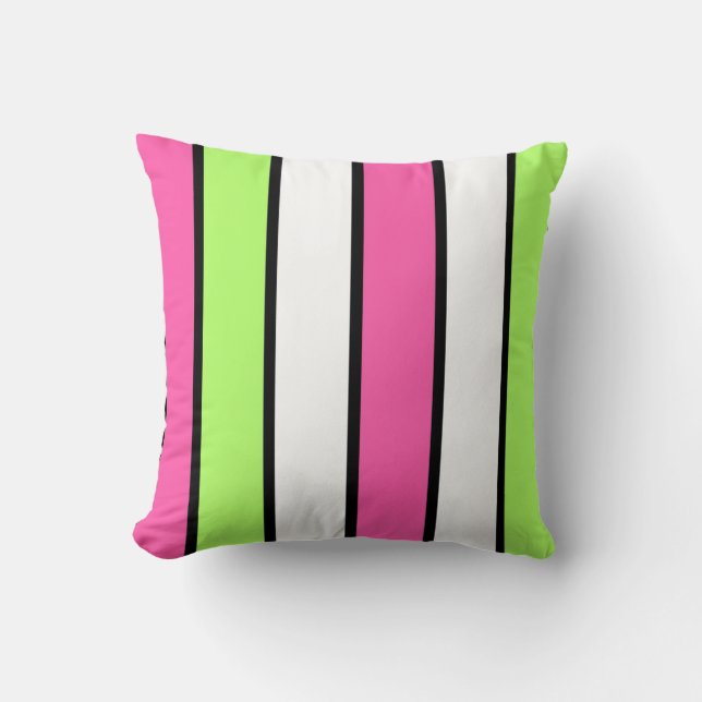 Black, hot pink, lime green and white stripes Amer Cushion (Front)