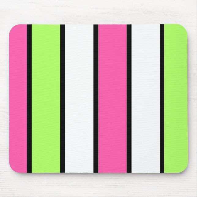 Black, Hot Pink, Lime Green and White stripes Mouse Mat (Front)
