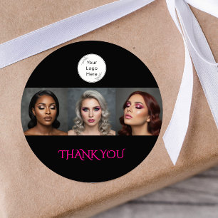 Black Hot Pink Logo Photo Makeup Thank You Classic Round Sticker