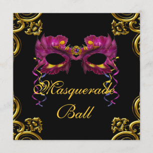 Black Hot Pink Masquerade Party Invitations