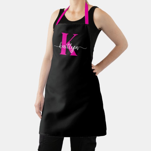 Black Hot Pink Monogram Apron (Insitu)