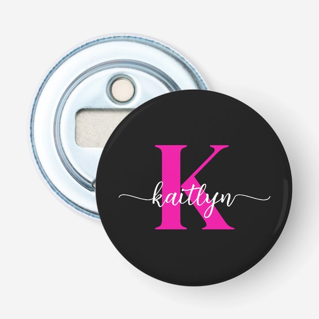 Black Hot Pink Monogram Bottle Opener (Front)
