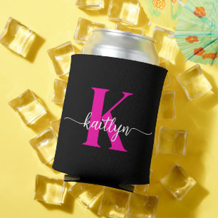 Black Hot Pink Monogram Can Cooler