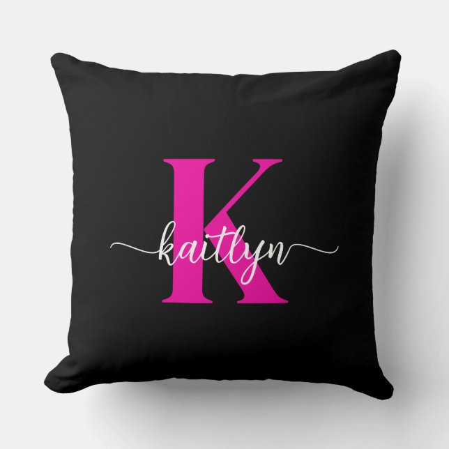 Black Hot Pink Monogram Cushion (Front)