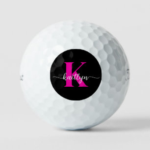 Black Hot Pink Monogram Golf Balls
