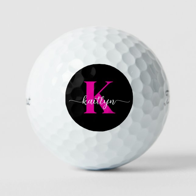 Black Hot Pink Monogram Golf Balls (Front)
