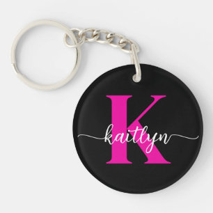 Black Hot Pink Monogram Key Ring