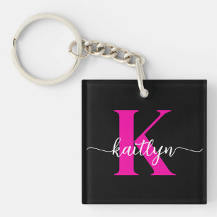 Black Hot Pink Monogram Key Ring