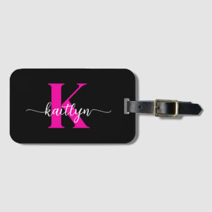 Black Hot Pink Monogram Luggage Tag