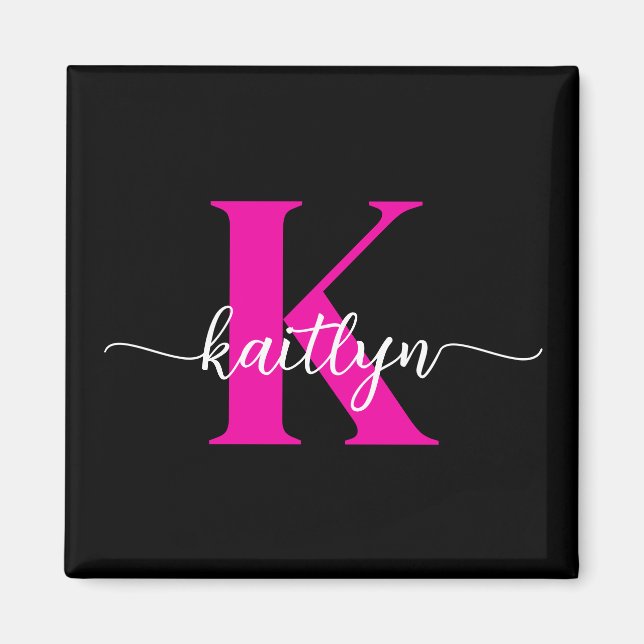 Black Hot Pink Monogram Magnet (Front)