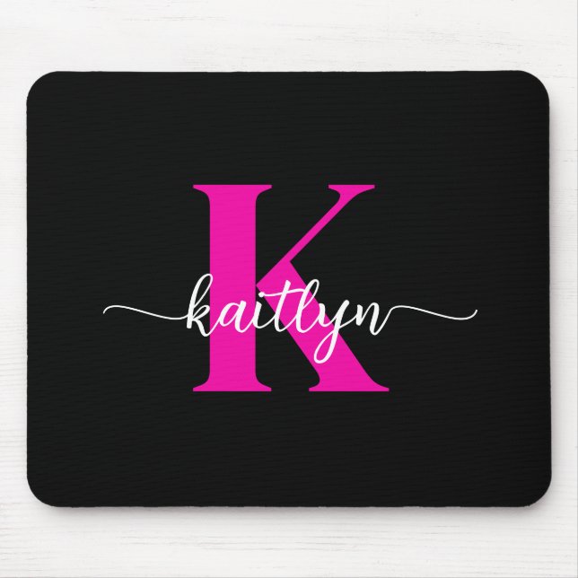 Black Hot Pink Monogram Mouse Mat (Front)