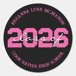 Black & Hot Pink Personalised Graduation Stickers
