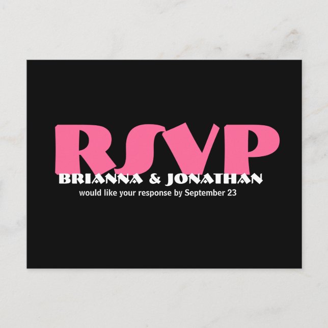 Black & Hot Pink RSVP Wedding Response Postcard (Front)