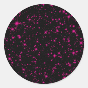Black & Hot Pink Sparkles Sparkly Glitter Stars Classic Round Sticker