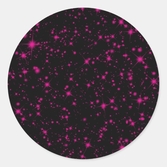 Black & Hot Pink Sparkles Sparkly Glitter Stars Classic Round Sticker (Front)