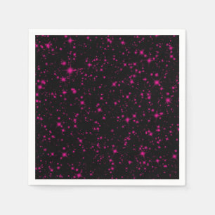 Black & Hot Pink Sparkles Sparkly Glitter Stars Napkin