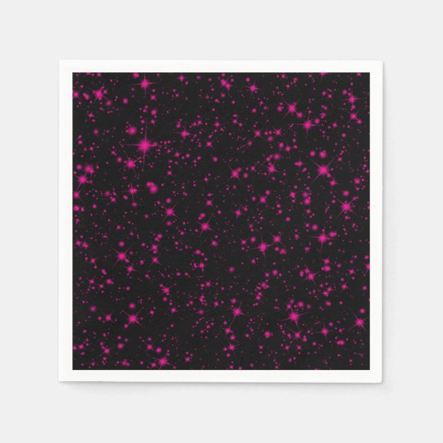 Black & Hot Pink Sparkles Sparkly Glitter Stars Napkin (Front)
