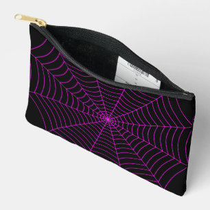 Black hot pink spider web Halloween pattern Accessory Pouch