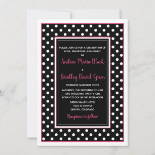 Black Hot Pink White Polka Dot Wedding Invitation