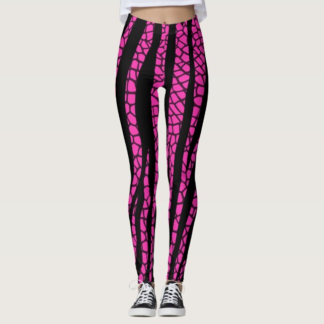 Black Hot Pink Zebra Print Leggings (Front)