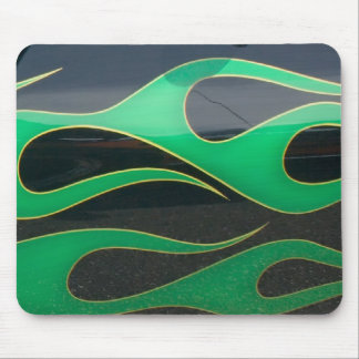 black hotrod paint with green flames mouse mat