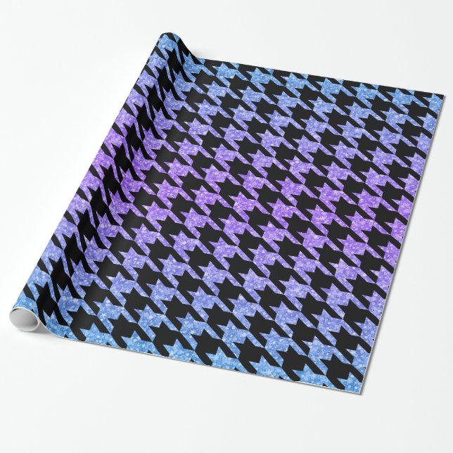 Black Houndstooth And Colourful Glitter Wrapping Paper (Unrolled)