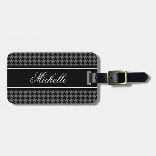 Black houndstooth check pattern travel luggage tag