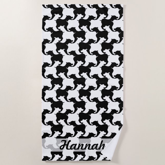 Black Houndstooth Dogs Name Choose Colour Beach T Beach Towel (Front)