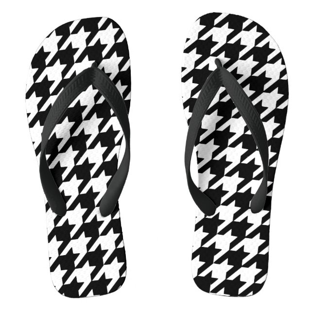 Black Houndstooth Flip Flops (Footbed)