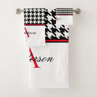 Black Houndstooth Monogram   Bath Towel Set