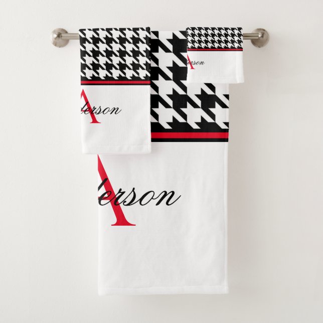 Black Houndstooth Monogram   Bath Towel Set (Insitu)