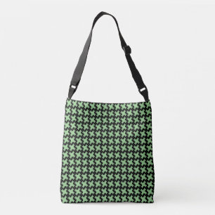Black Houndstooth Pattern on Green Crossbody Bag