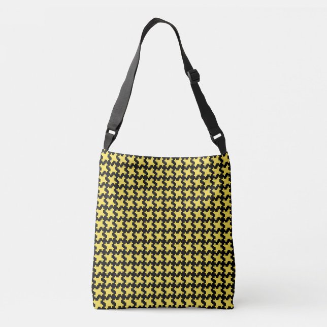 Black Houndstooth Pattern on Yellow Crossbody Bag (Back)