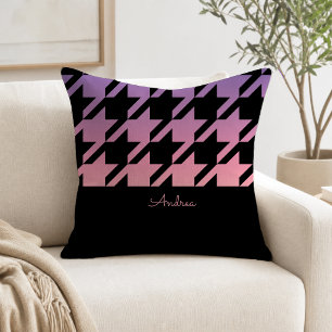 Black Houndstooth Pattern Pink Purple Ombre Cushion
