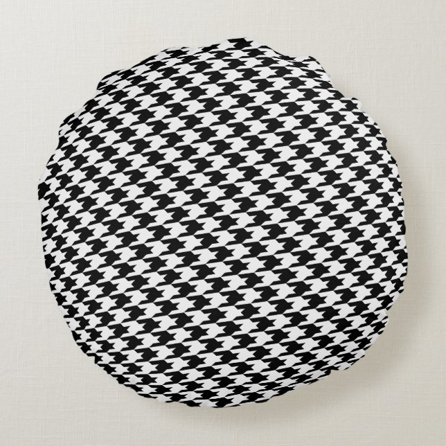 Black Houndstooth Pattern Round Pillow (Back)
