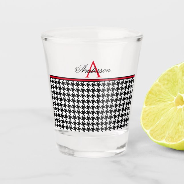 Black Houndstooth Red   Shot Glass (Front)